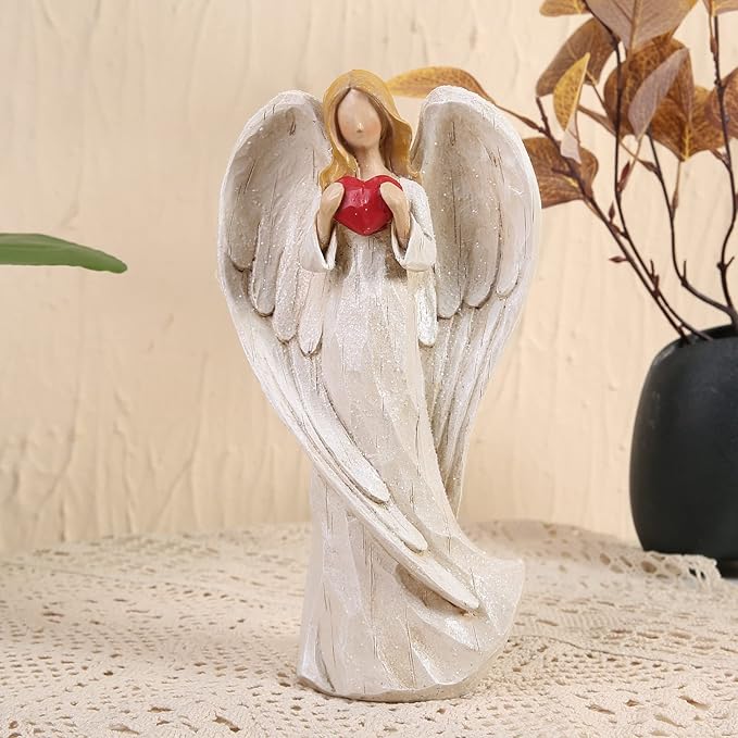 Hodao 8.75inch Resin Praying Angel Sculpture Figurine for Gifts Home Decoration Praying commemorating Angel Statue, exquisitely Carved and Hand-Painted Characters (with Hear)