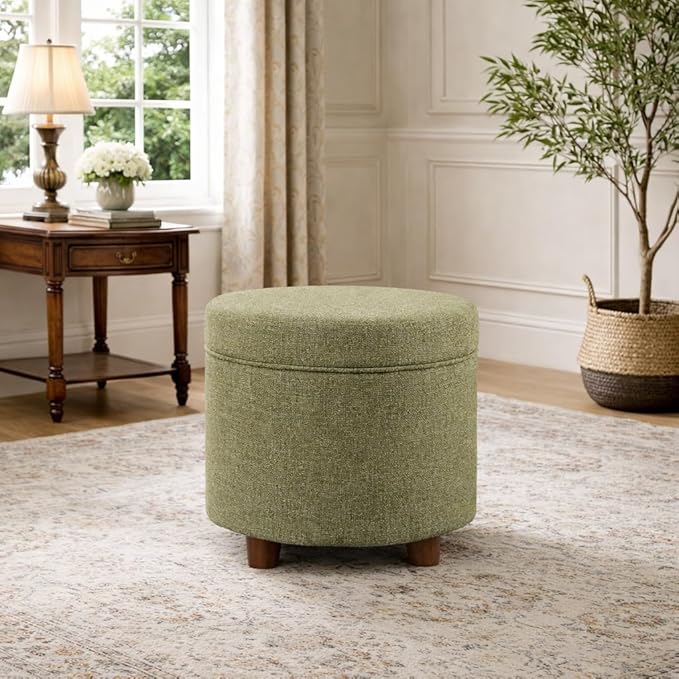 HomePop 19" Round Storage Ottoman - Green Tweed