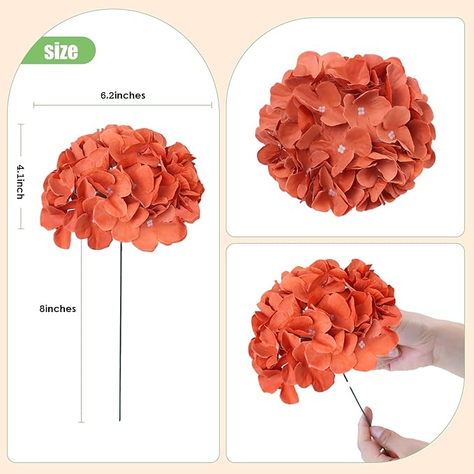 AVIVIHO 65pcs Fake Flowers Burnt Orange Hydrangea Artificial Flowers Bulk (Not Squished, No Steaming Need) Silk Flowers with Stems for Wedding Decor,Home,Baby Shower,Table Centerpieces Decoration