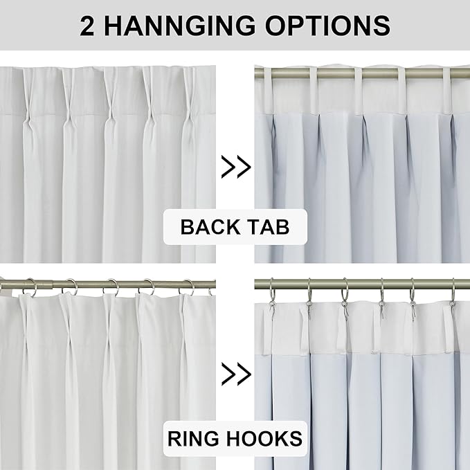 Vision Home White Pinch Pleated Full Blackout Curtains Thermal Insulated Window Curtains 95 inch for Living Room Bedroom Room Darkening Pinch Pleat Drapes with Hooks Back Tab 2 Panel 40" Wx95 L
