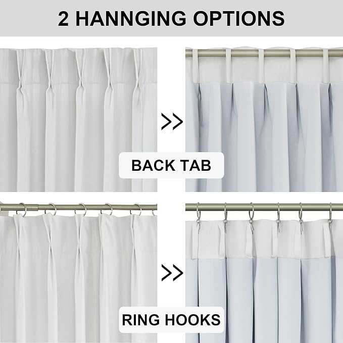 Vision Home White Pinch Pleated Full Blackout Curtains Thermal Insulated Window Curtains 120 inch for Living Room Bedroom Room Darkening Pinch Pleat Drapes with Hooks Back Tab 2 Panel 40" Wx120 L