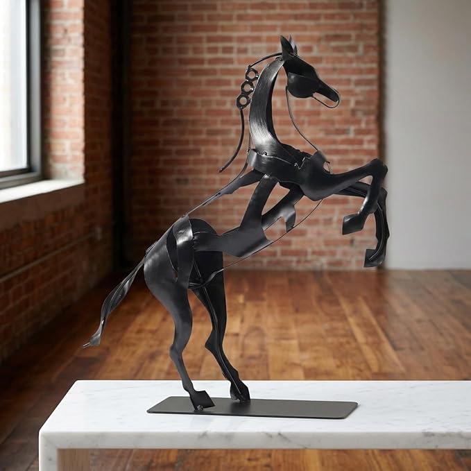 SunBlogs Art Metal Horse Statue Décor, Handmade & Hand-Painted Modern Western Horse Decoration, Rustic Iron Sculpture Gifts for Home Office for Horse Lovers (Black)