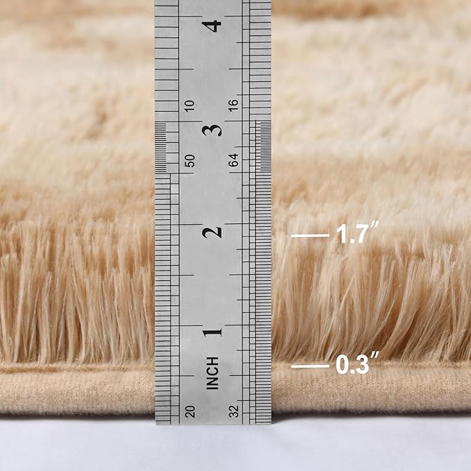 Deerhoo Large Shag Area Rugs 6 x 9, Tie-Dyed Plush Fuzzy Rugs for Living Room, Ultra Soft Fluffy Furry Rug for Bedroom, Indoor Carpet Nursery Rugs for Kids Room Home Decor, Beige