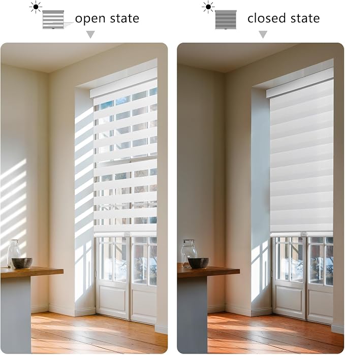 AOSKY Cordless Zebra Blinds for Windows Pull Down Roller Window Shades Dual Layer Light Filtering Privacy for Day and Night, Free-Stop Door Shades for Home Easy to Install (60" W X 72" H, White)