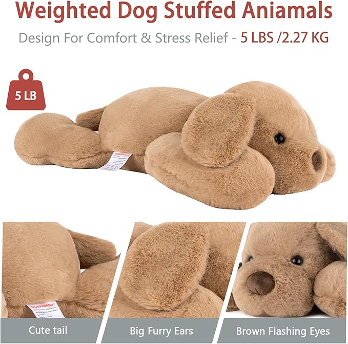 Niuniu Daddy 24 Inch 5 Pound Dog Weighted Stuffed Animal for Adults Kids, Soft Fur Plush Hugging Toy for Calming, Comfort, Great, Birthday Present for All Ages