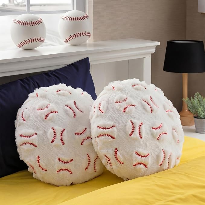 Gerrii 4 Pcs Sports Throw Pillows Basketball Softball Football Soccer Volleyball Tennis Pillow Fluffy Stuffed Plush Cushion Gift for Senior Night Home Bedroom Decor Birthday Present(Jacquard Baseball)