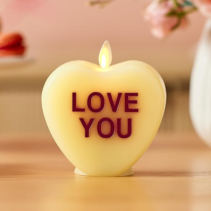 Luminara Candy Heart Love You Lemon Chiffon Candle- Flameless Real-Flame Romantic Battery Operated LED Decor- Valentine's Day Collection- 3.8" x 4.3"