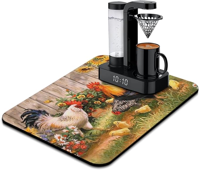 Fun Coffee Mat 24inx18in,Coffee Bar Mat for Countertops,Absorbent Hide Stain Anti-Slip Coffee Bar Accessories Fit Under Coffee Machine Mat,dish Drying Mats for Kitchen