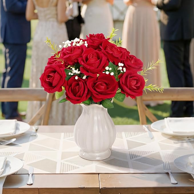 Lifewit Classic Red Artificial Roses Flowers, Faux Long Stem Silk Roses Bulky for DIY Wedding Bouquets Decoration, Centerpieces Arrangements, Velentine,10 Pcs
