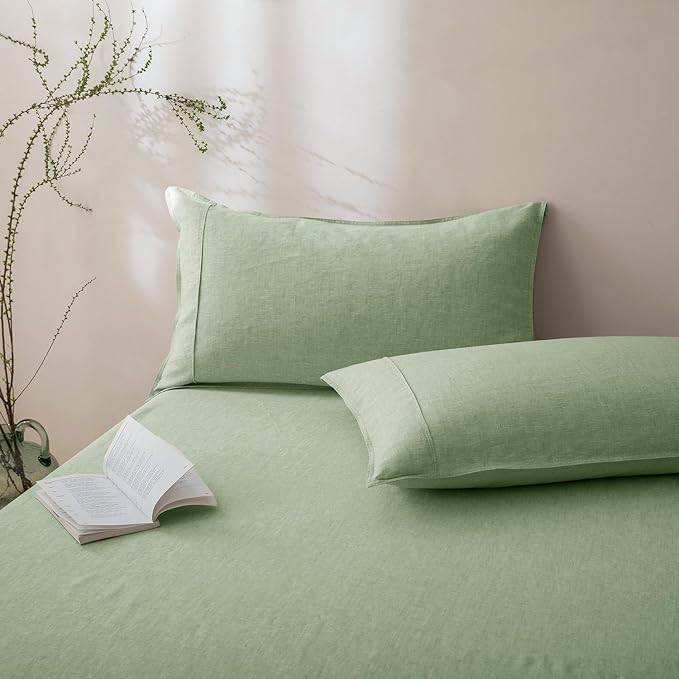 Talasily 100% French Linen Pillow Case King Size Set of 2,Oeko-TEX Certified Stone Washed Flax Pillow Shams with Envelope Closure - Breathable & Cooling for Hot Sleepers（Sage Green,20''x36''）