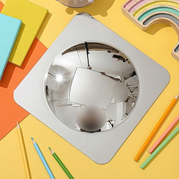 Geiserailie 1 Pc Sensory Wall Mirror Acrylic Bubble Mirror Toys for Calming Corner Items - Sensory Room Have Visual, Tactile Stimulation (10 x 10 Inch,Silver)
