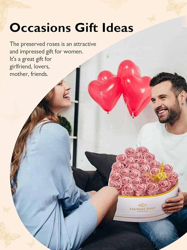 Eterfield 27 Forever Flowers in Heart Shape Box, Preserved Roses That Last a Year Preserved Flowers Birthday Gifts for Her Mom Women Wife Anniversary Valentines Day Mothers Day Christmas, Dusty Pink