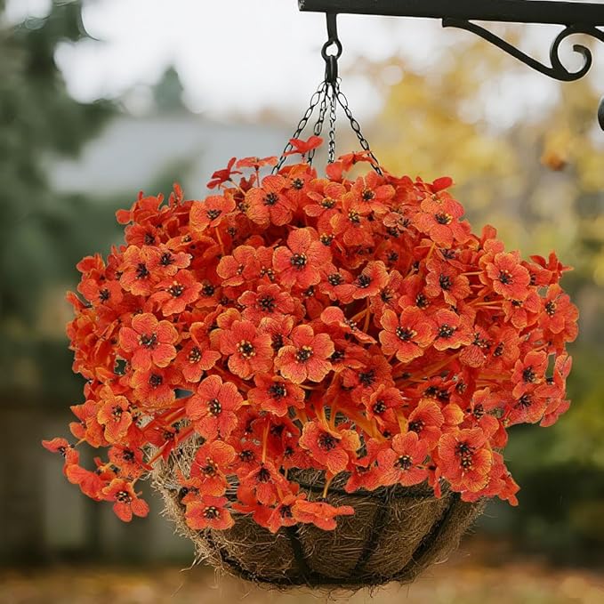 Geegoods Artificial Mum Flowers for Outdoors, 16 Bundles UV Resistant Faux Plastic Mum Flowers for Halloween Front Door Porch Patio Yard Balcony Decor