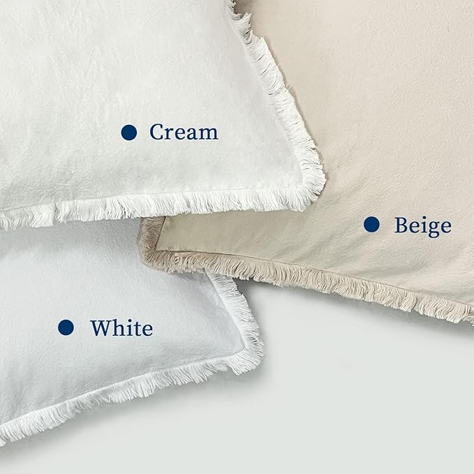 ZWJD Pillow Covers 18x18 Set of 2 Beige Throw Pillow Covers with Fringe Chic Cotton Decorative Pillows Square Cushion Covers for Sofa Couch Bed Living Room Farmhouse Boho Decor