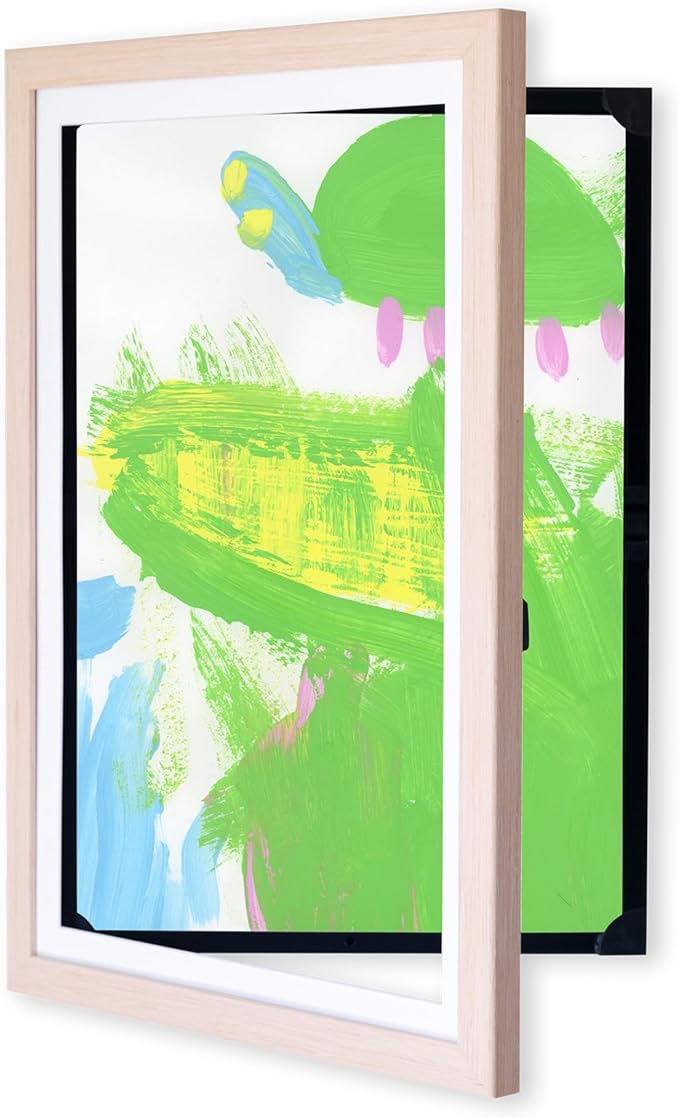 Dynamic Frames Li’l Davinci Art Cabinet, Stores up to 50 Pieces of 12 x 18 inch Art, Outer Wooden Frame Dimensions 14.75 x 20.75 inches, Kids Art Frame, Front Opening, Universal Hanging, Natural