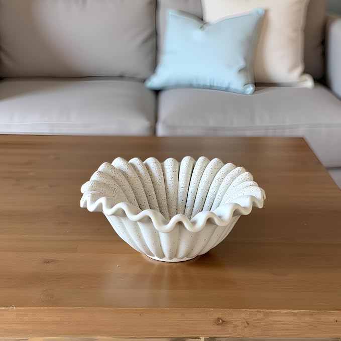 Small Decorative Bowl decor, Scalloped Pedestal Bowls for Modern Home Decor,Ruffle Decor,Stylish Key Bowl for Entry Table,Decorative Fruit Bowl for Kitchen Counter,Light Gray
