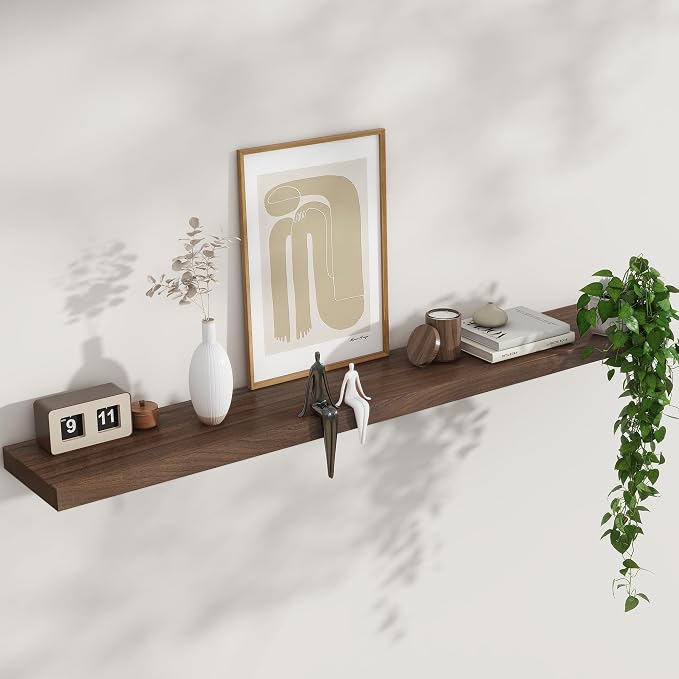 FLYJOE Floating Shelves for Wall, USA-Sourced Sapele Wood 55 Inch Long Wall Shelves, Natural Wooden Mounted Picture Ledge Shelf, Nursery Book Storage Shelf Kids Bookshelf, Display Shelf for Bathroom