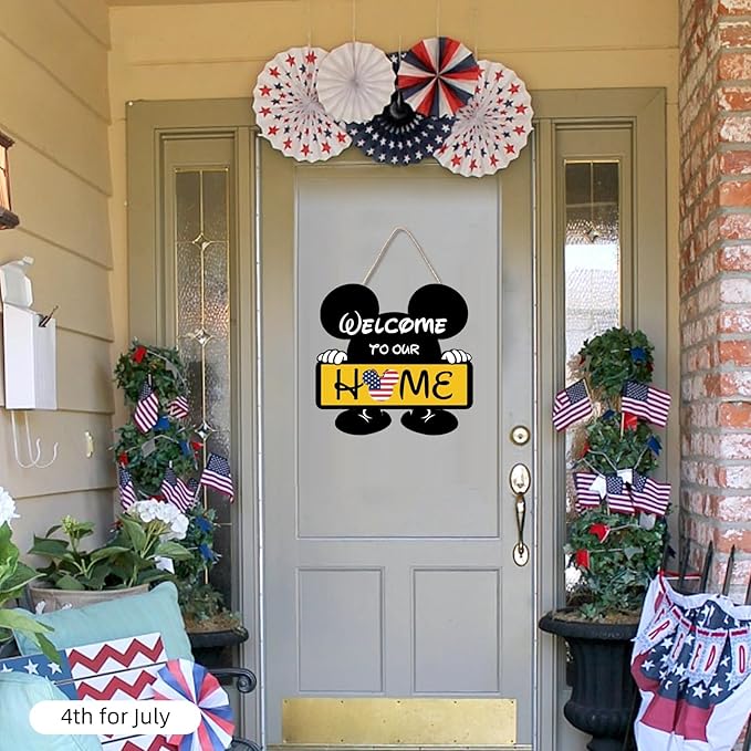 Cute Mouse Seasonal Interchangeable Welcome Door Sign, Welcome to Our Home Sign with 20pcs Interchangeable Holiday Pieces for Farmhouse/Wall/Porch Decor and Housewarming Gift (Yellow)