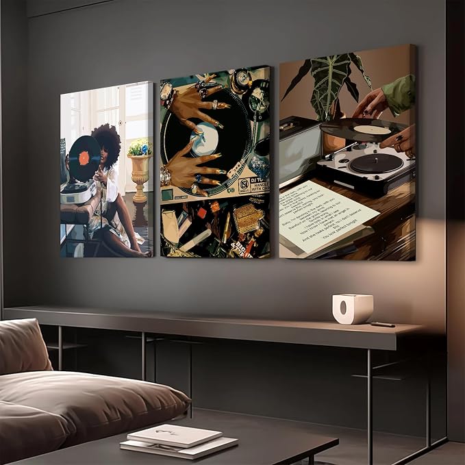 SYYANKK Black Woman Wall Art African American Women Canvas Wall Decor Black Girl Poster Fashion Female Wall Art Feminine Abstract Pictures Boho Prints for Bedroom Bathroom 12x16x3 Inch Ready to Hang