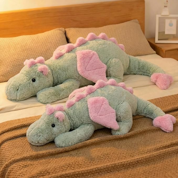 ARELUX Large 50in 3Lb Cute Dragon Stuffed Animals Plush Toy Soft Matcha Green Pterosaur Plushie Giant Fuzzy Dinosaur Pillow Plushies with Pink Wings Cuddly for Friends Family Member