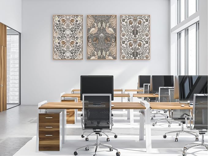 Large Retro Framed Wall Art - Natural Float Framed Vintage Flowers Canvas William Morris Painting Pictures Rustic Floral Pattern Prints Artwork for Living Room Bedroom Office Decor 72" X 36" Set of 3