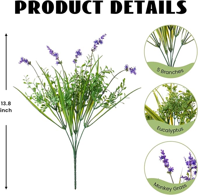Hrobek Outdoor Faux Plants UV Resistant - 12 Bouquets Realistic Artificial Monkey Grass Greenery for Patio Garden Front Porch Decor Weatherproof Fake Plants for Outside
