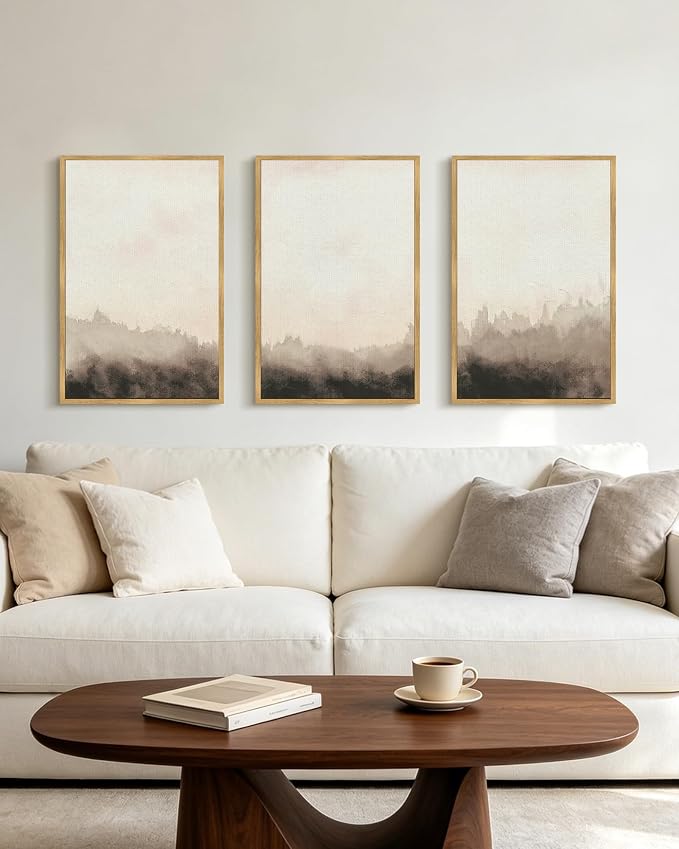 PHOPAGO Landscape Abstract Framed Wall Art Large 16x24in Brown Nature Wilderness Illustrations Decor Minimalist Modern Art Prints Laundry Ding Living Room Decor - Natural Framed