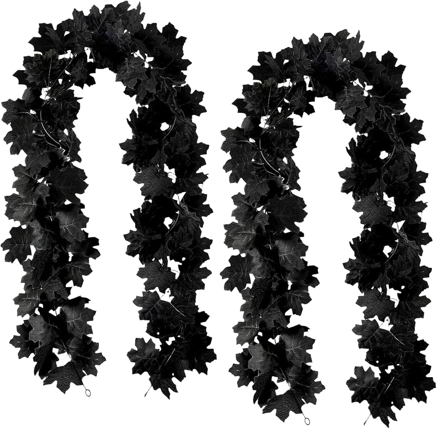 Joyhalo 2 Pack Halloween Garland, 5.7FT Black Leaf Garland for Mantle, Artificial Hanging Black Maple Leaves Vines, Spooky Halloween Outdoor Floral, Haunted Mansion, Fireplace, Fall Decor