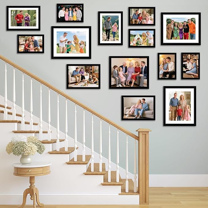 8x10 Picture Frame Set of 2, Black Photo Frame for Tabletop or Wall Display, Display Pictures 5x7 with Mat or 8x10 Without, Frame Collage with HD Plexiglass for Wall Home Decor, with Gadget