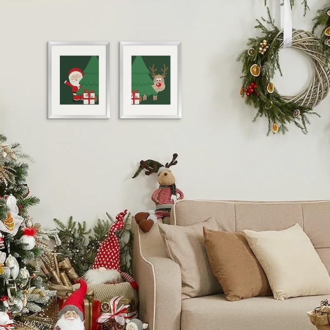 upsimples 11x14 Picture Frame Set of 5, Display Pictures 8x10 with Mat or 11x14 Without Mat, Wall Gallery Photo Frames, Silver