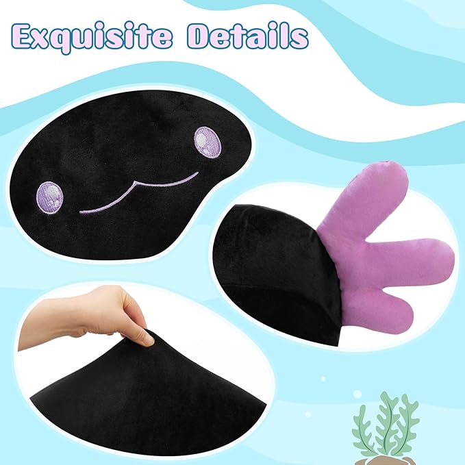 Tezituor Black Axolotl Stuffed Animal 48 inch Glow-in-Dark Plush Toy Body Pillow for Kids Adults Girls 6-12, 4ft Large Stuffed Salamander Axolotl Lovers Gifts Halloween Christmas Valentine's Day