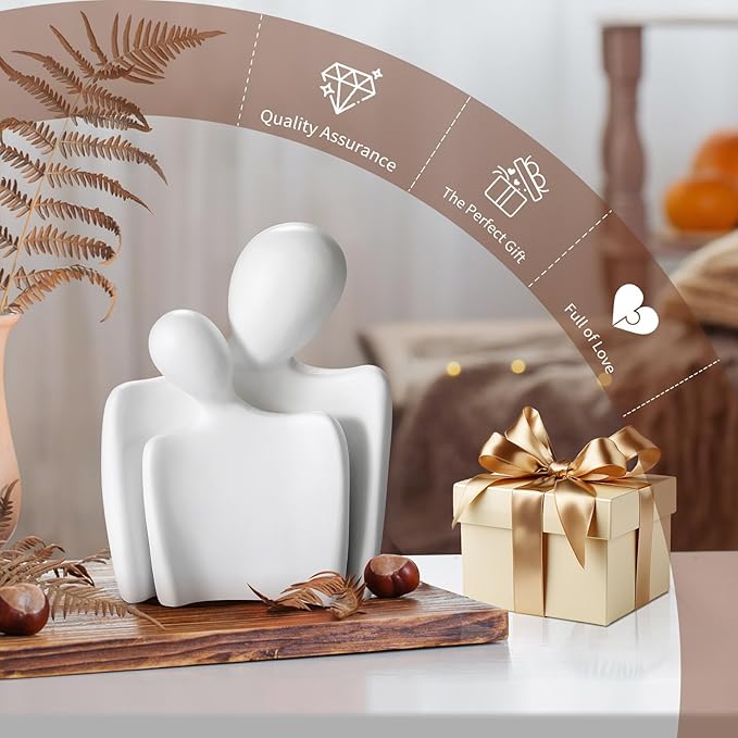 Flytime Love Couple Statue-8 Inch, Suitable for Home Modern Art Decor Sculpture Placed in TV Stand, Living Room, Bookshelf, Bedroom for Valentine's Day, Wedding, Anniversary (White)