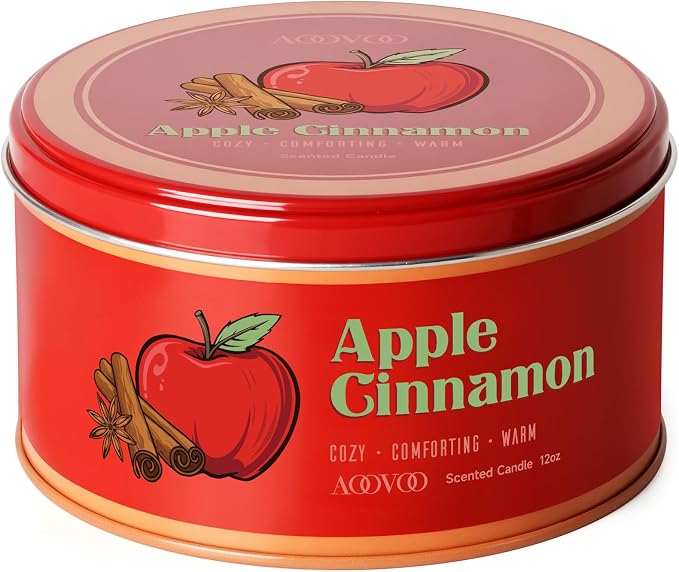 AOOVOO Apple Cinnamon Candle - 3 Wick 12oz Large Fall Candles, Soy Wax Strong Scented Candle Non Toxic, Long Lasting Aromatherapy Candle for Home, Autumn Candle Gift for Women Men