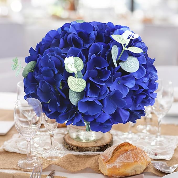 AVIVIHO 65pcs Fake Flowers Royal Blue Hydrangea Artificial Flowers Bulk (Not Squished, No Steaming Need) Silk Flowers with Stems for Wedding Decor,Home,Baby Shower,Table Centerpieces Decoration