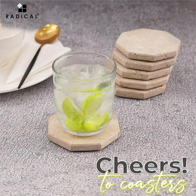 Radicaln Travertine Coasters 3.5" Inch Handmade Star Stone Coasters for Coffee Table, Ideal Coasters Set of 6 for Drinks, Elegant Coaster for Kitchen & Dining Table Decor