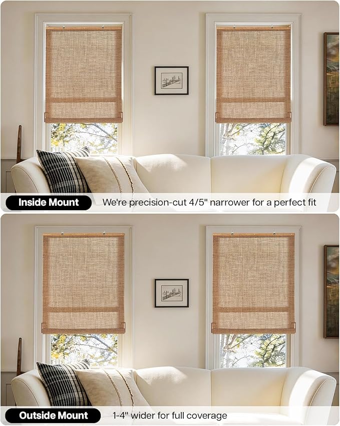 LazBlinds Manual Roll-up Bamboo Blinds, 30" W x 72" H, Star-Brown | Easy Install Roller Shades for Windows, Hook-On Light Filtering Bamboo Shades for Interior Indoor Windows
