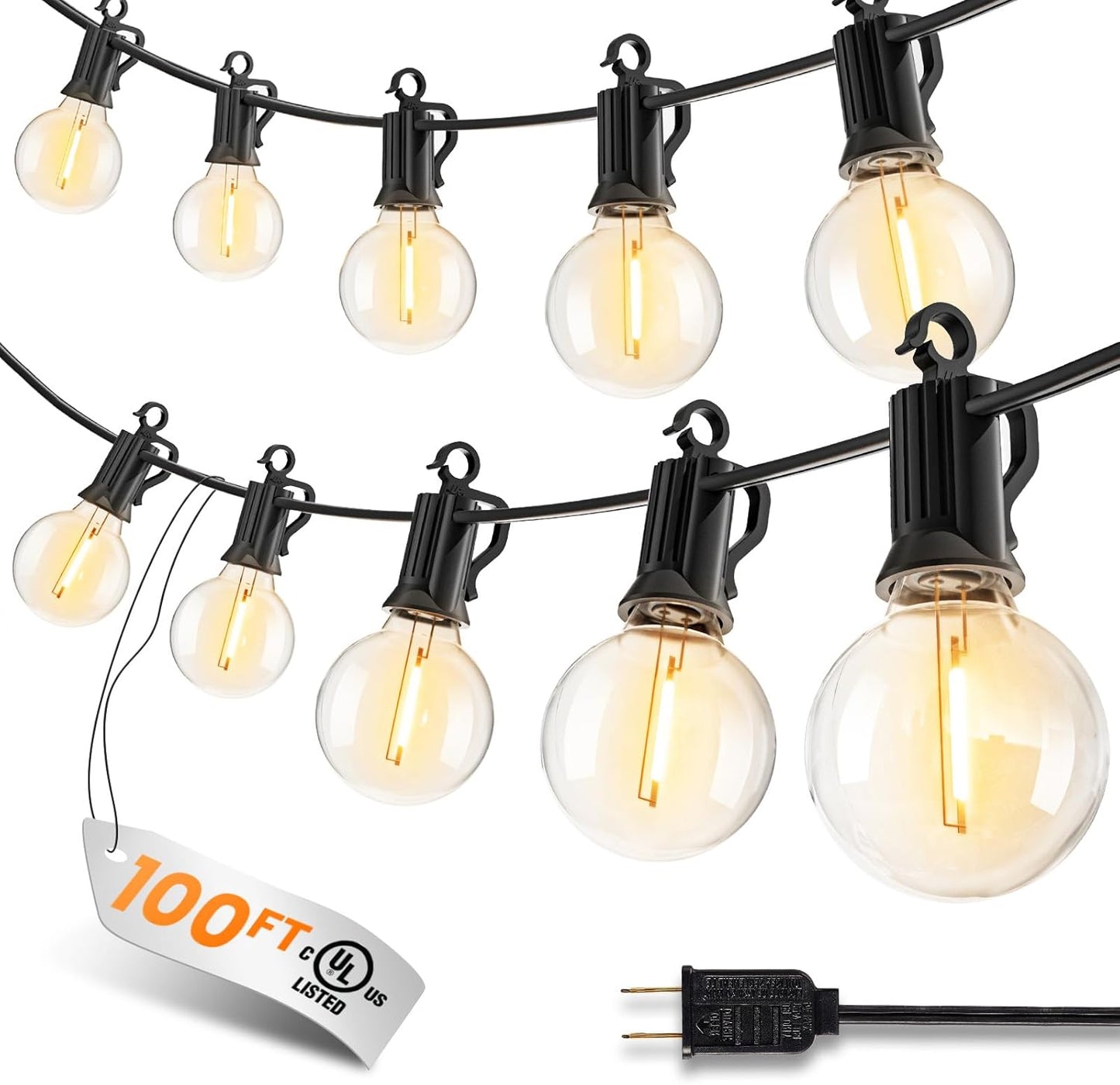Outdoor-String-Lights-Paio-Lights, 100FT (50FT*2) 50+2 Shatterproof Bulbs Outdoor Patio Lights, IP65 Waterproof Connectable Hanging Outside Light for Backyard, Porch, Deck, Balcony, 2200K