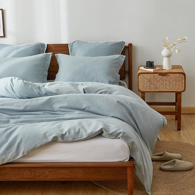 100% French Linen Pillow Shams Basic Style - Pack of 2 - Washed Solid Color Natural Flax Soft Breathable - Dusty Blue, 20'' x 26''