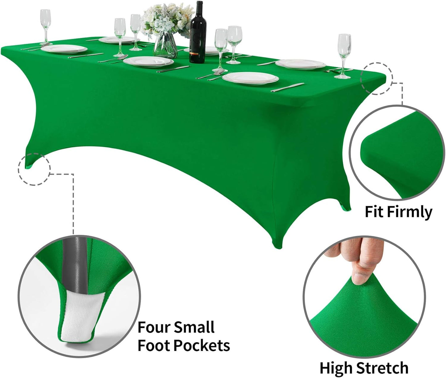 Spandex Table Cover for 8FT or 4ft or 6ft Table Universal Fitted Stretch Tablecloth for Party, Banquet, Wedding and Events-Emerald