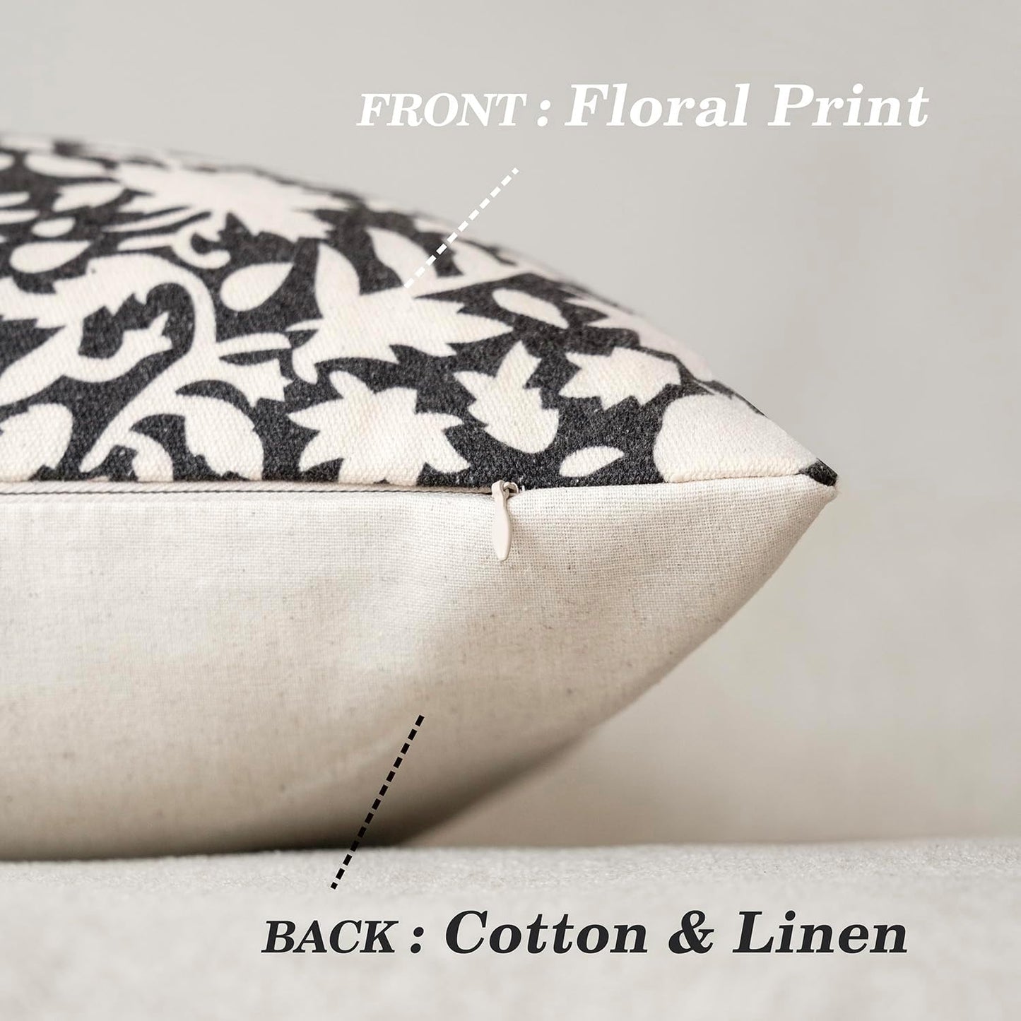 Foindtower Set of 2 Decorative Neutral Floral Throw Pillow Covers Accent Farmhouse Cushion Covers Boho Vintage Pillowcase for Couch Sofa Bedroom Living Room Home Decor Outdoor20×20 Inch,Black