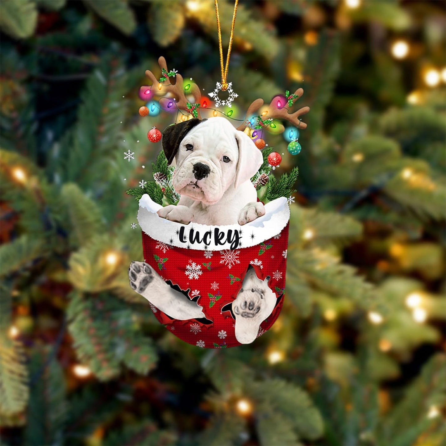 White Boxer Christmas Tree Ornament, Pocket Christmas Decor for Dog Lovers