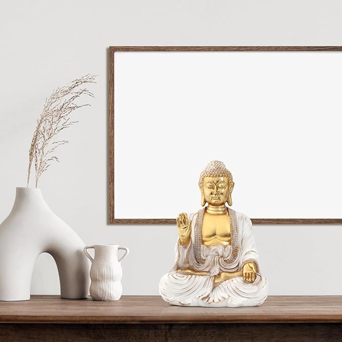 Buddha Statue Gold 9.8",Buddha Statues for Zen Decor Spiritual Relaxation,Meditation or Shrine- Decor -Buda– Indoor Buddha Gift for Living Room Table Office Home Decor
