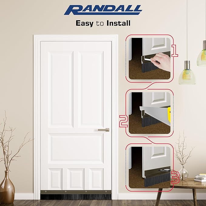 Brush Sweep Door Sweep with Black 1 1/2" Brush (3 FT, Brown)