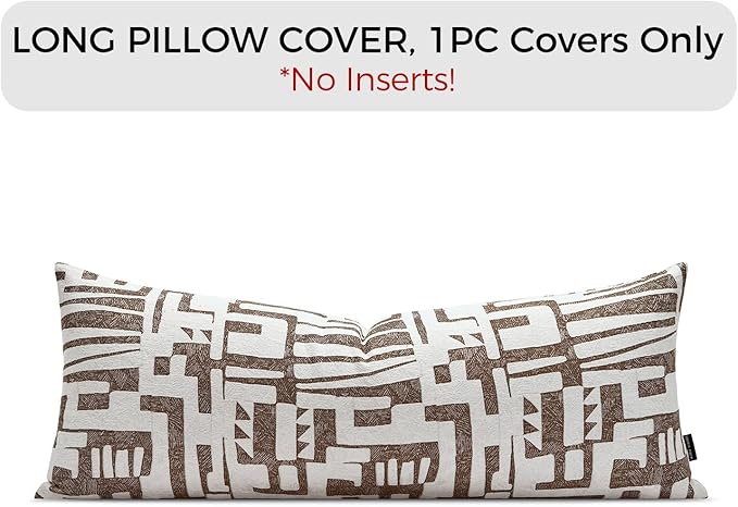Long Lumbar Pillow Cushion Cover 14x36, Double Sided Modern Geometric High-Density Jacquard Polyester Pillow Cover for Sofa, Bed, Bench, Bedroom, Living Room (Brown)