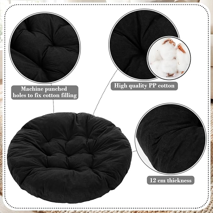 Funnymoom 35" Large Floor Cushion Round Meditation Floor Pillow Papasan Swing Cushion for Adults Oversized Playroom Pillows Reading Nook Big Pillow for Yoga Living Room Sofa Balcony(Black, Classic)
