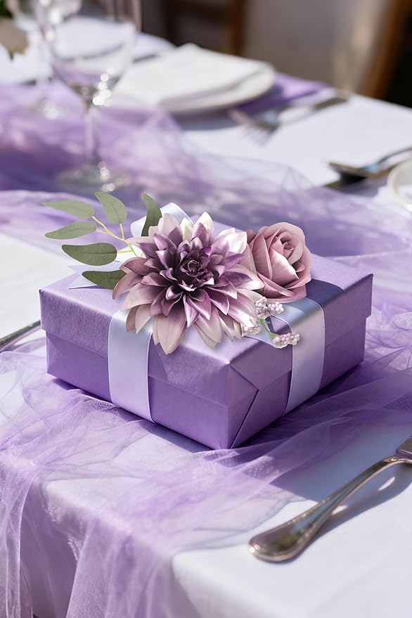 rongflower Purple Artificial Flowers Combo Box Set Silk Flowers Fake Rose for DIY Floral Arrangements Wedding Bouquets Centerpieces Baby Shower Party Home Decorations