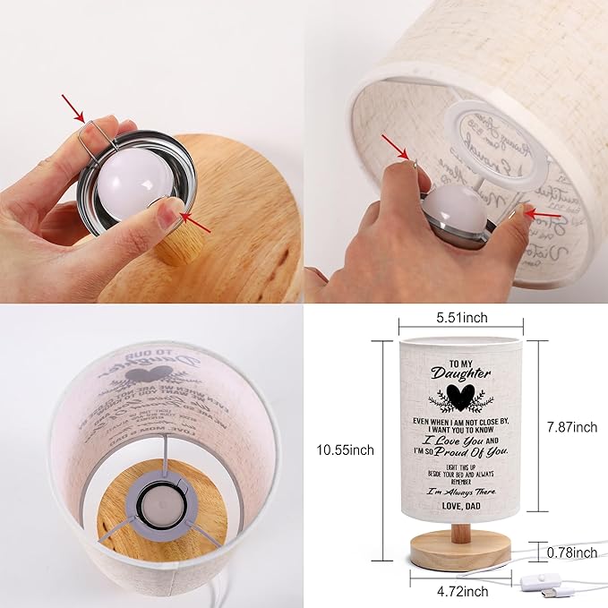 WSYEAR Birthday Gifts for Daughter from Dad,to My Daughter Gifts from Dad- Table Lamp Best Father Daughter Valentines Day Mothers Day Graduation Gifts for Grown Daughter