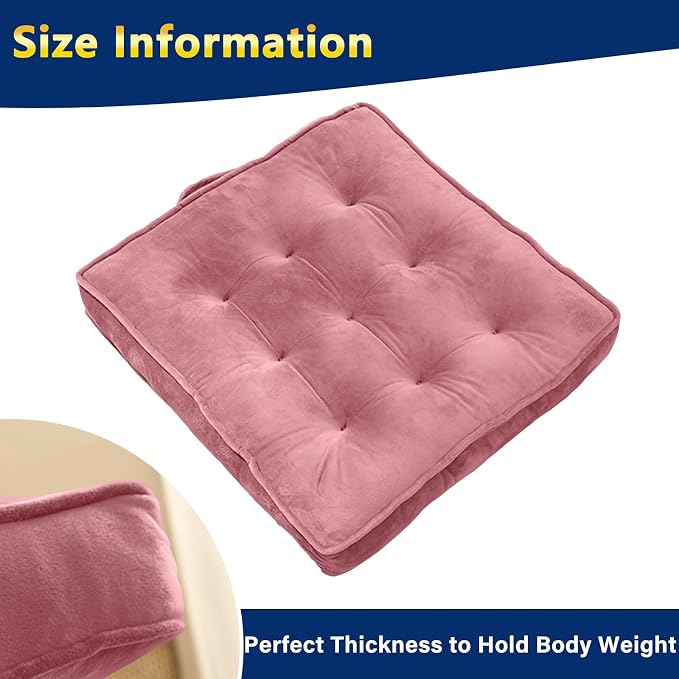 1 MIDDLE ONE Floor Pillow Set of 2, Memory Foam Meditation Cushion, Floor Cushions for Adults Sitting, Large Square Seat Cushions for Yoga, Living Room, 20x20 Inch (Pink)