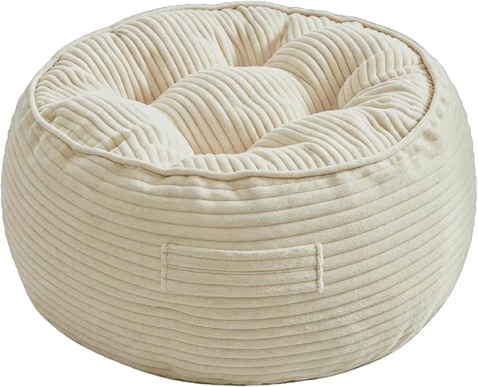 11" Washable Round Floor Pillow for Adults Thick Meditation Cushion for Sitting Large Yoga Pillows on Floor Ottoman to Elevate Leg for Tatami Living Room, 22x22 Inch, Cream