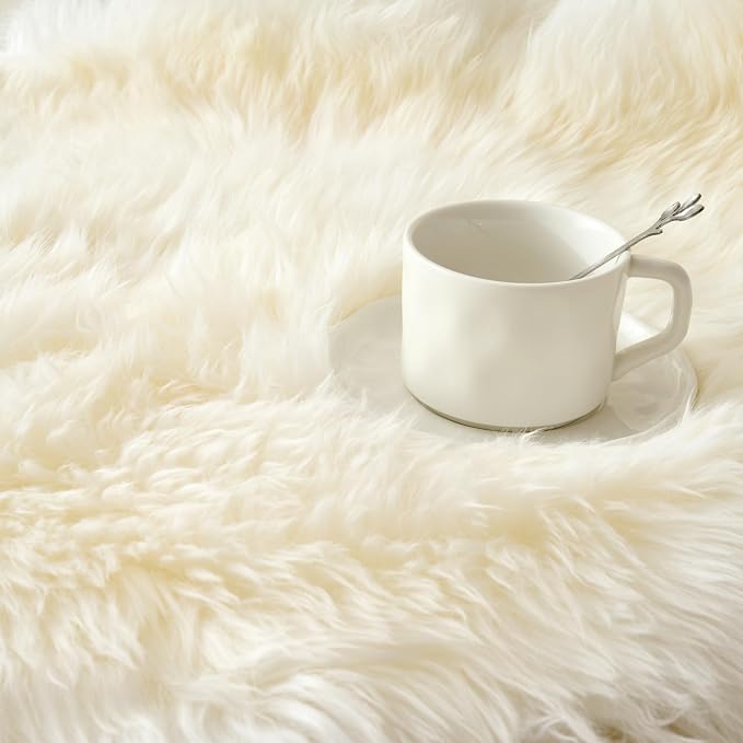 Premium Genuine Sheepskin Area Ruge - Real Wool Fur Shaggy Carpet | Fluffy Soft Natural Lambskin Rug Seat Chair Covers for Couch Sofa Bedroom Living Room(Ivory White,2×6 Feet Sheepskin)